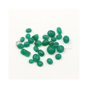 6 x 4.50 mm to 9.60 x 8.60 mm - Medium Green Emerald Carving - 27 pieces - 35.12 carats (EmCar1072)