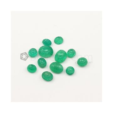 8 x 5.50 mm to 12.40 x 10 mm - Medium Green Emerald Carving - 12 pieces - 31.42 carats (EmCar1074)