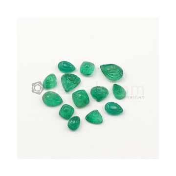 8.40 x 6 mm to 13.50 x 9 mm - Medium Green Emerald Carving - 13 pieces - 30.26 carats (EmCar1075)