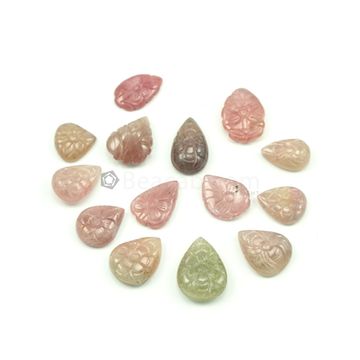 15.50 x 16 mm to 15.50 to 24 mm - Medium Tones Multi-Sapphire Pear Shape Carving - 14 pieces - 232.00 carats (MSCar1001)