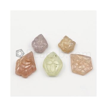 14.40 x 13.40 mm to 21 x 16 mm - Medium Tones Multi-Sapphire Pentagon Shape Carving - 5 pieces - 54.50 carats (MSCar1004)