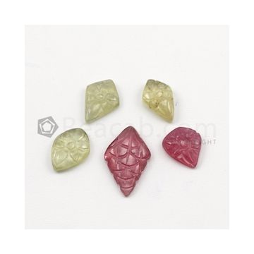 11 x 7 mm to 16 x 10 mm - Dark Tones Multi-Sapphire Kite Shape Carving - 5 pieces - 13.50 carats (MSCar1017)
