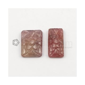 20 x 10 mm to 20 x 15 mm - Dark Tones Multi-Sapphire Rectangle Shape Carving - 2 pieces - 27.18 carats (MSCar1023)