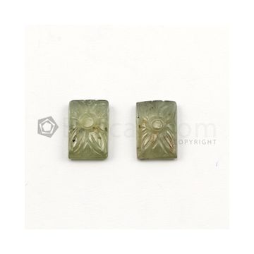 13.50 x 9 mm to 14 x 9 mm - Dark Green Multi-Sapphire Rectangle Shape Carving - 2 pieces - 13.93 carats (MSCar1027)