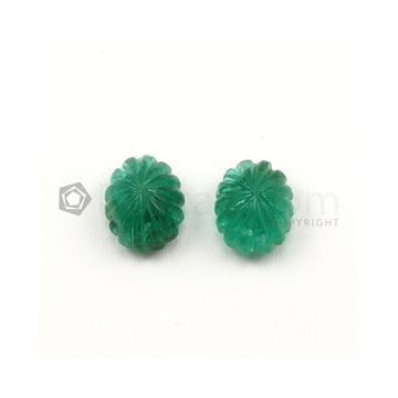 13.50 x 11 mm - Dark Green Emerald Carving - 2 pieces - 14.54 carats (EmCar1085)