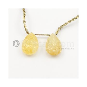 17.50 x 11.50 mm - Medium Yellow Yellow Sapphire Pear Shape Carving - 2 pieces - 21.40 carats (YSCar1010)