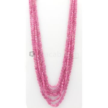6 Lines - 3.50 x 4 mm to 9.50 x 13.50 mm Medium Pink Color Pink Sapphire Tumbled Gemstone Beads - 748.8 carats (PnSTuB1032)