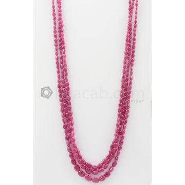 3 Lines - 4 x 4.50 mm to 7 x 10.50 mm Dark Pink Color Pink Sapphire Tumbled Gemstone Beads - 285.75 carats (PnSTuB1044)