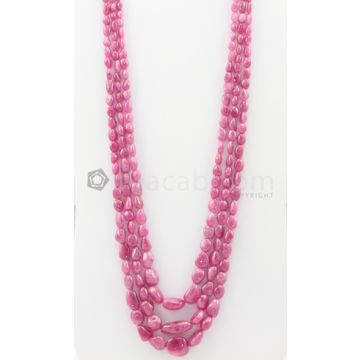 3 Lines - 5 x 6.50 mm to 14 x 16 mm Medium Pink Color Pink Sapphire Tumbled Gemstone Beads - 662.8 carats (PnSTuB1045)