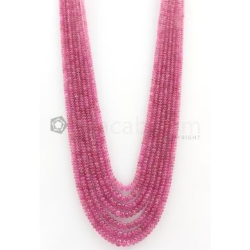 7 Lines - 3.20 to 6.80 mm Medium Pink Color Pink Sapphire Smooth Gemstone Beads - 482.4 carats (PnSPB1004)