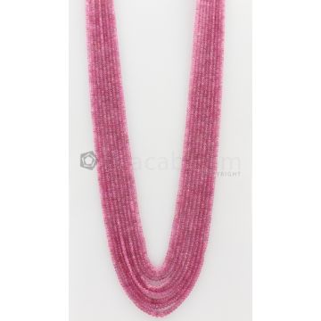 9 Lines - 2.60 to 4.90 mm Medium Pink Color Pink Sapphire Smooth Gemstone Beads - 472 carats (PnSPB1015)