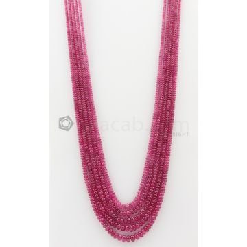 5 Lines - 3 to 6.80 mm Dark Pink Color Pink Sapphire Smooth Gemstone Beads - 485.3 carats (PnSPB1023)