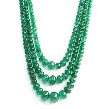 3 Lines - Medium Green Emerald Smooth Beads - 382 cts - 4.2 to 13.8 mm (EMSB1048)