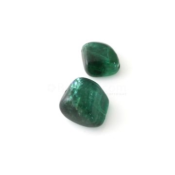 2 Pcs - Medium Green Emerald Tumbled Beads - 17.15 cts - 10.5 x 10 mm to 11.9 x 10.2 mm (EMTUB1101)