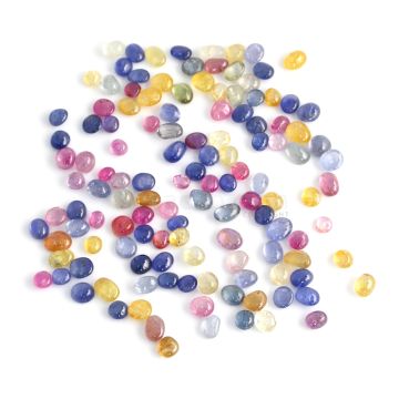 128 Pcs - Medium Tones No Heat Multi-Sapphire (Ceylon) Tumbled Cabochons - 213.01 cts. - 6.9 x 5.8 mm to 8.7 x 6.4 mm (MSFF1009)