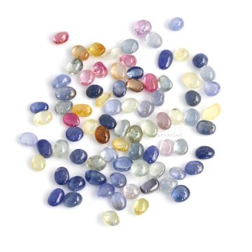 82 Pcs - Medium Tones No Heat Multi-Sapphire (Ceylon) Tumbled Cabochons - 172.79 cts. - 7.3 x 5.2 mm to 9.6 x 6.2 mm (MSFF1011)