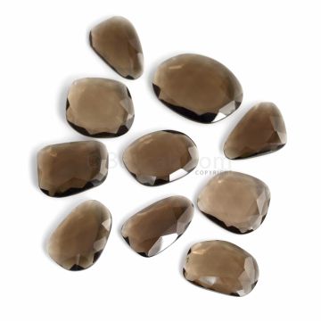 10 Pcs - Dark Brown Smoky Quartz Rose Cut - 220.47 ct. - 26 x 18 x 5 mm to 33 x 25 x 6 mm (SQRC1014)