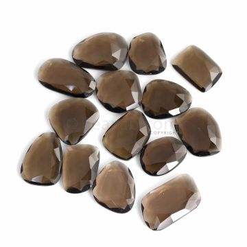 14 Pcs - Dark Brown Smoky Quartz Rose Cut - 264.53 ct. - 23 x 17 x 6 mm to 31 x 18 x 5 mm (SQRC1012)