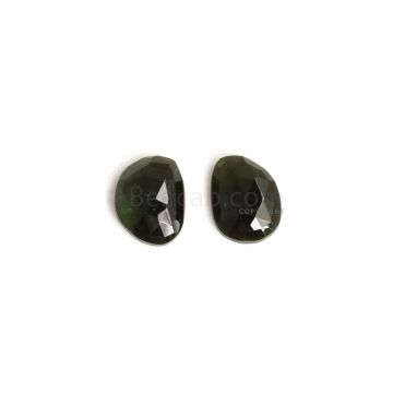 2 Pcs - Dark Green Tourmaline Rose Cuts - 8.32 ct. - 13 x 9.9 x 4.2 mm & 13 x 9.7 x 3.6 mm (TRC1013)