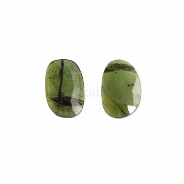 2 Pcs - Dark Green Tourmaline Rose Cuts - 7.55 ct. - 14.2 x 9.5 x 2.7 mm & 14.3 x 9.2 x 3.3 mm (TRC1014)