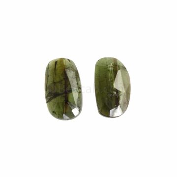 2 Pcs - Dark Green Tourmaline Rose Cuts - 8.24 ct. - 15.4 x 8.9 x 2.8 mm & 15.9 x 9.1 x 3.3 mm (TRC1015)