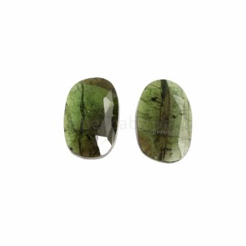 2 Pcs - Dark Green Tourmaline Rose Cuts - 10.37 ct. - 14.9 x 9.8 x 4.2 mm & 15.2 x 10.1 x 3.3 mm (TRC1018)
