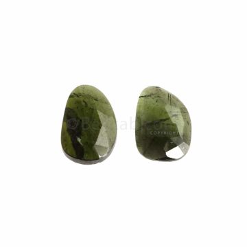 2 Pcs - Dark Green Tourmaline Rose Cuts - 8.1 ct. - 13.9 x 10 x 3.2 mm & 14.5 x 9.9 x 3.3 mm (TRC1019)