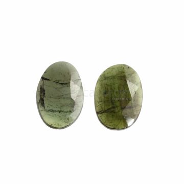 2 Pcs - Dark Green Tourmaline Rose Cuts - 5.36 ct. - 13.7 x 9.4 x 2.3 mm & 13.5 x 9.5 x 2.4 mm (TRC1002)