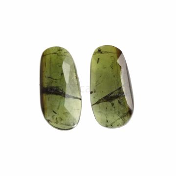 2 Pcs - Dark Green Tourmaline Rose Cuts - 8.04 ct. - 17.7 x 8.6 x 2.9 mm & 17.5 x 8.9 x 2.7 mm (TRC1007)