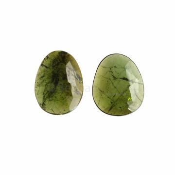 2 Pcs - Dark Green Tourmaline Rose Cuts - 18.47 ct. - 20.5 x 16.4 x 3.4 mm & 20.7 x 15.3 x 3.8 mm (TRC1008)