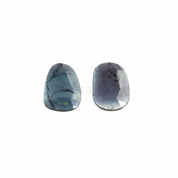 2 Pcs - Dark Blue Tourmaline Rose Cuts - 7.15 ct. - 13.8 x 10.6 x 2.6 mm & 13.9 x 10.4 x 2.7 mm (TRC1010)