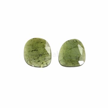2 Pcs - Dark Green Tourmaline Rose Cuts - 6.32 ct. - 11.1 x 10.6 x 2.7 mm & 11.8 x 10.8 x 2.6 mm (TRC1021)