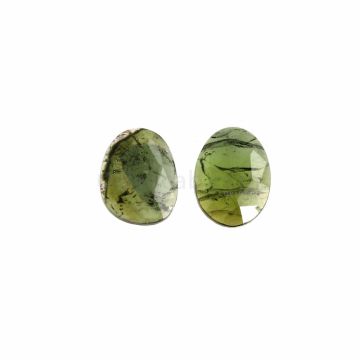 2 Pcs - Dark Green Tourmaline Rose Cuts - 5.84 ct. - 12.7 x 9.6 x 2.9 mm & 12.4 x 9.7 x 2.6 mm (TRC1022)