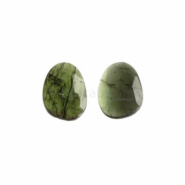 2 Pcs - Dark Green Tourmaline Rose Cuts - 5.83 ct. - 12.7 x 9.9 x 2.5 mm & 13.2 x 9.6 x 2.7 mm (TRC1023)