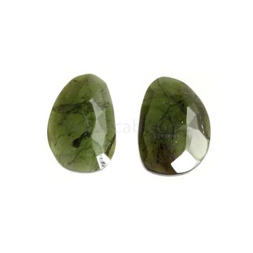 2 Pcs - Dark Green Tourmaline Rose Cuts - 10.64 ct. - 15 x 10.1 x 3.8 mm & 15 x 10.8 x 4.5 mm (TRC1024)