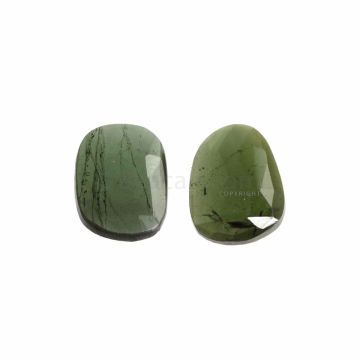 2 Pcs - Dark Green Tourmaline Rose Cuts - 6.22 ct. - 12 x 9.5 x 3.3 mm & 11.8 x 9.2 x 2.6 mm (TRC1025)
