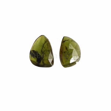 2 Pcs - Dark Green Tourmaline Rose Cuts - 7.8 ct. - 13.1 x 8.8 x 3.5 mm & 13.6 x 9.8 x 4.2 mm (TRC1026)