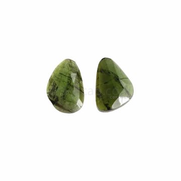 2 Pcs - Dark Green Tourmaline Rose Cuts - 7.15 ct. - 14 x 9.3 x 3.4 mm & 13.8 x 9.5 x 3.5 mm (TRC1027)