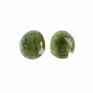 2 Pcs - Dark Green Tourmaline Rose Cuts - 16.61 ct. - 17.5 x 15.1 x 4.2 mm & 18.1 x 15.2 x 3.9 mm (TRC1028)