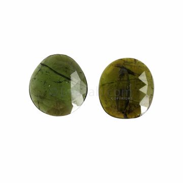 2 Pcs - Dark Green Tourmaline Rose Cuts - 19.69 ct. - 18 x 16.4 x 4.4 mm & 17.5 x 15.5 x 4.4 mm (TRC1030)