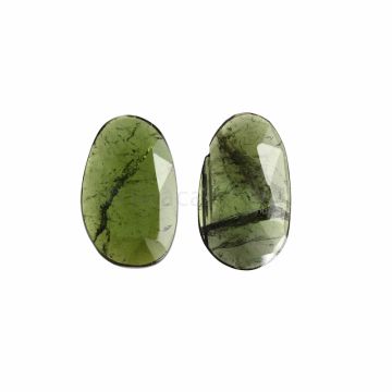 2 Pcs - Dark Green Tourmaline Rose Cuts - 9.54 ct. - 19 x 10.7 x 2.7 mm & 18.4 x 11.3 x 2.7 mm (TRC1031)