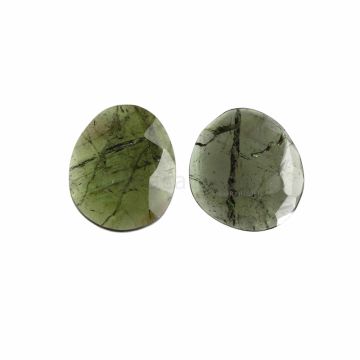 2 Pcs - Dark Green Tourmaline Rose Cuts - 9.65 ct. - 16.4 x 14.4 x 2.3 mm & 16.5 x 13.5 x 2.6 mm (TRC1032)