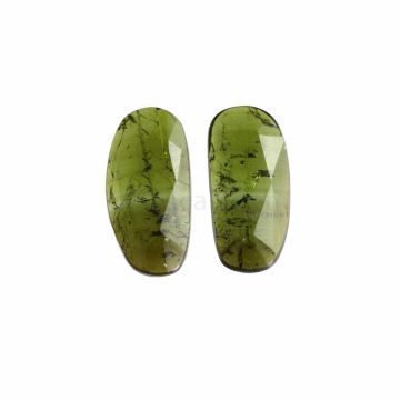 2 Pcs - Dark Green Tourmaline Rose Cuts - 10.34 ct. - 19.7 x 9.7 x 2.8 mm & 19.6 x 9.7 x 3 mm (TRC1033)