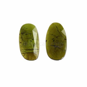 2 Pcs - Dark Green Tourmaline Rose Cuts - 9.84 ct. - 19.9 x 10.5 x 2.7 mm & 20.8 x 11.5 x 2.3 mm (TRC1035)