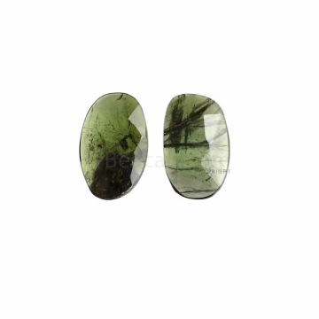 2 Pcs - Dark Green Tourmaline Rose Cuts - 6.8 ct. - 15.5 x 9.5 x 2.7 mm & 16 x 10 x 2.5 mm (TRC1037)