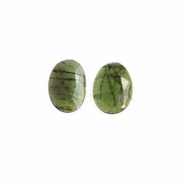 2 Pcs - Dark Green Tourmaline Rose Cuts - 6.03 ct. - 13 x 10 x 3 mm & 13.2 x 9.2 x 2.6 mm (TRC1041)