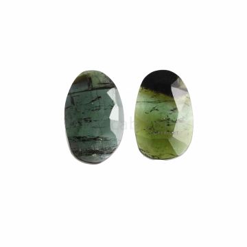 2 Pcs - Dark Green Tourmaline Rose Cuts - 16.68 ct. - 20 x 13 x 3.5 mm & 21 x 13 x 3.5 mm (TRC1044)