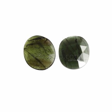 2 pcs - Dark Green Tourmaline Rose Cuts - 9.62 ct. - 14 x 12.5 x 3.5 mm & 14.7 x 12.7 x 3.7 mm (TRC1046)