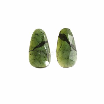 2 Pcs - Dark Green Tourmaline Rose Cut - 9.62 ct. - 17.9 x 9.6 x 13.3 mm & 17.6 x 9 x 3.4 mm (TRC1050)