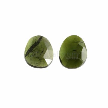 2 Pcs - Dark Green Tourmaline Rose Cut - 10.03 ct. - 14.1 x 12.4 x 3.5 mm & 14.5 x 11.8 x 3 mm (TRC1051)